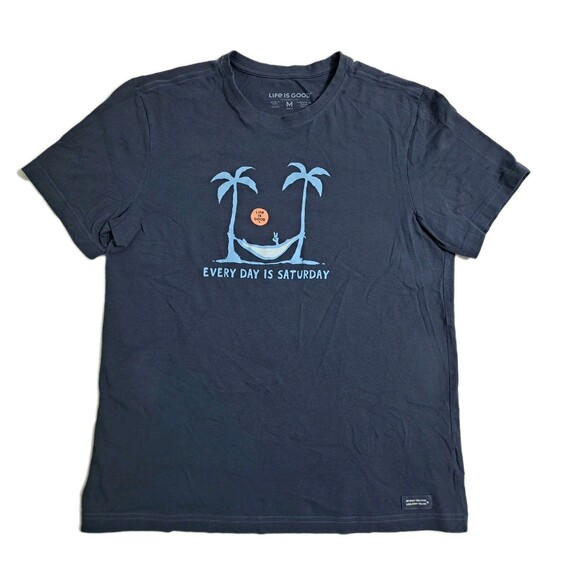 Life is Good Men's Medium Every Day Saturday Graphic T-Shirt Beach Hammock Blue - Picture 1 of 8